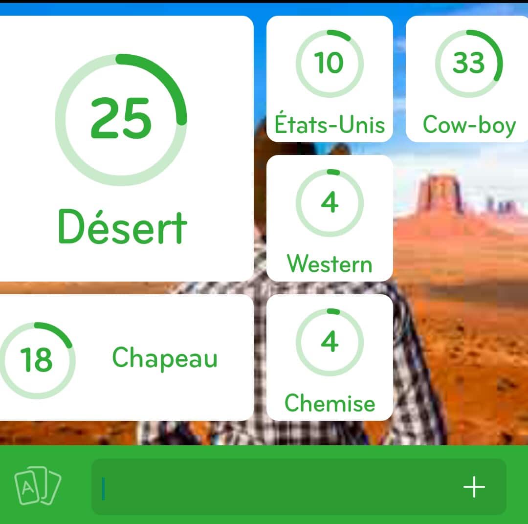 Images des solutions, réponses et aide pour le niveau 199 : Photo d'un cowboy vu de dos en train de regarder le désert à perte de vue du jeu mobile 94%