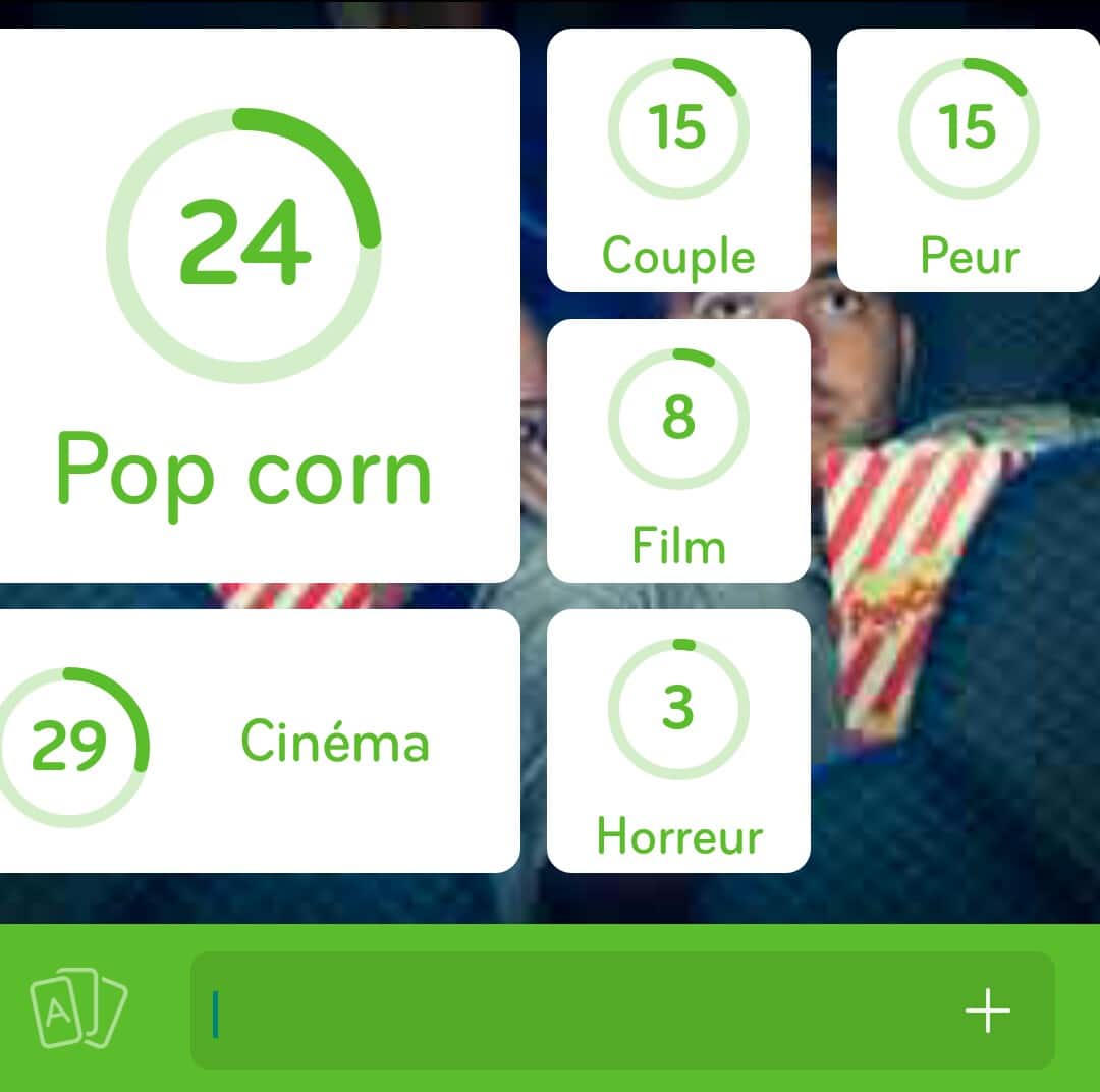 Images des solutions, réponses et aide pour le niveau 202 : Photo d'un couple apeuré par un film au cinéma du jeu mobile 94%