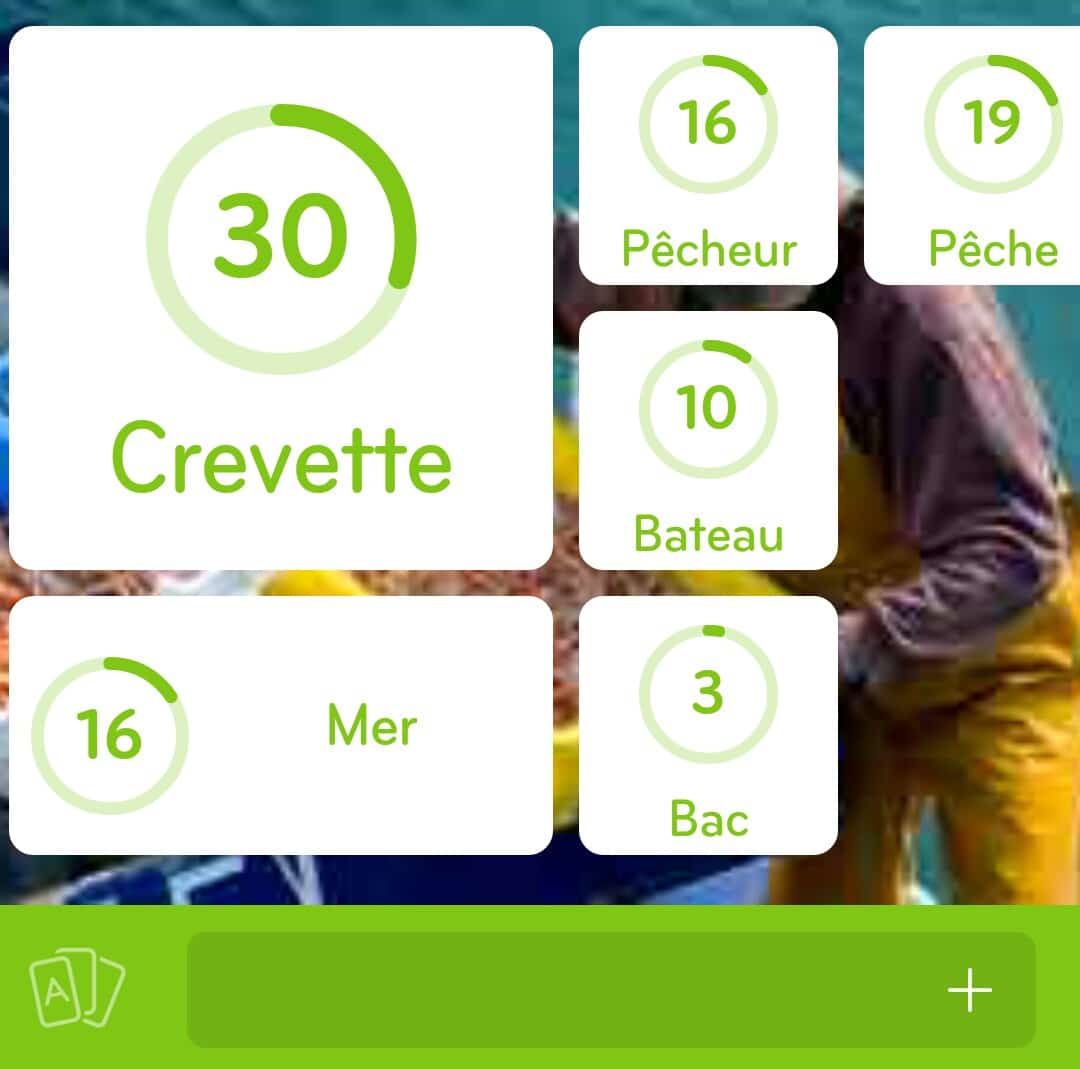 Images des solutions, réponses et aide pour le niveau 205 : Photo de pêcheurs de crevettes du jeu mobile 94%