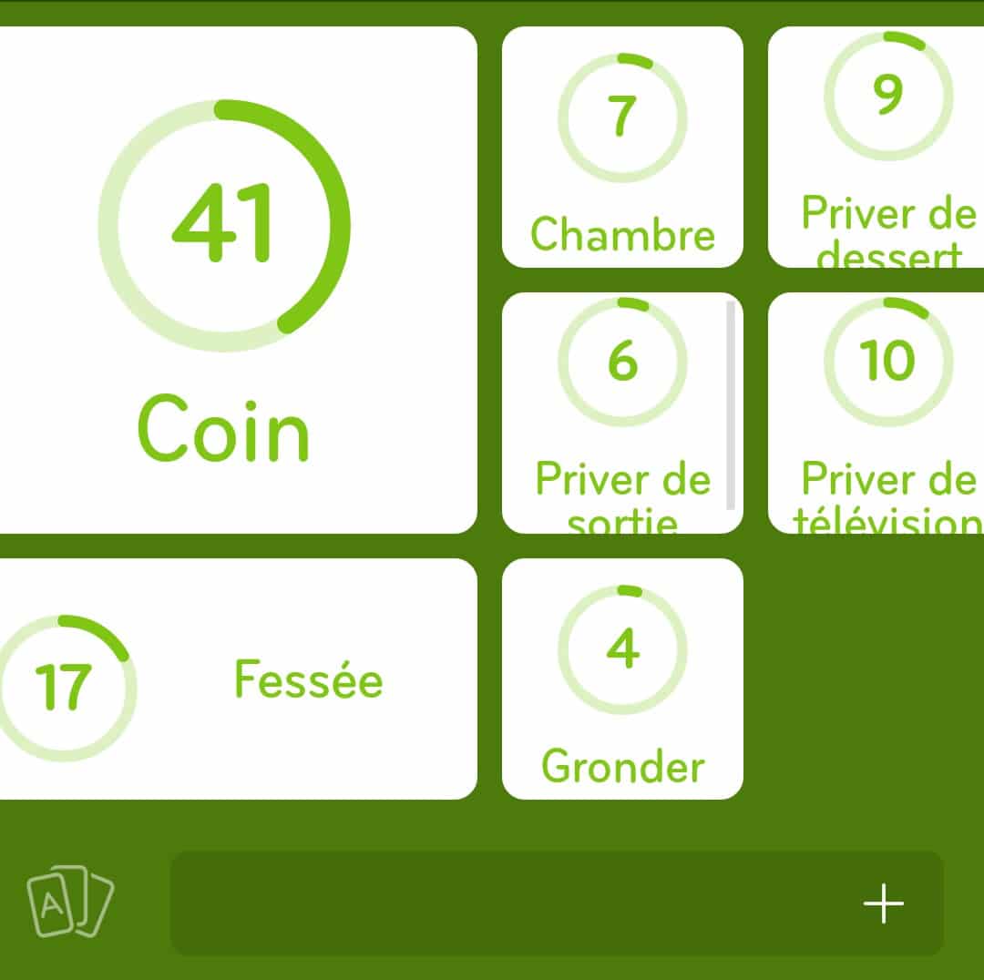 Images des solutions, réponses et aide pour le niveau 207 : Façons de punir un enfant	 du jeu mobile 94%