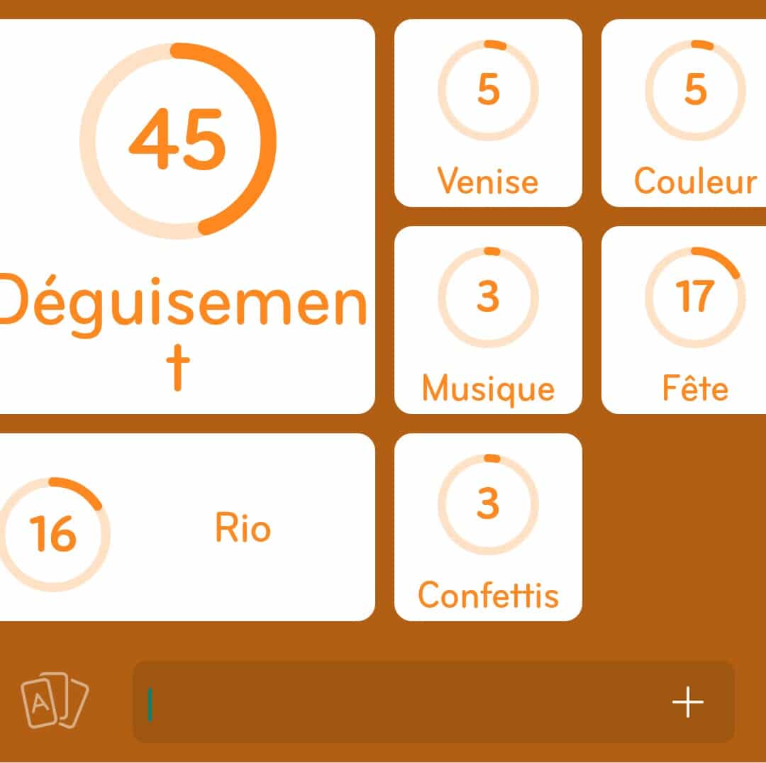 Images des solutions, réponses et aide pour le niveau 215 : Carnaval du jeu mobile 94%