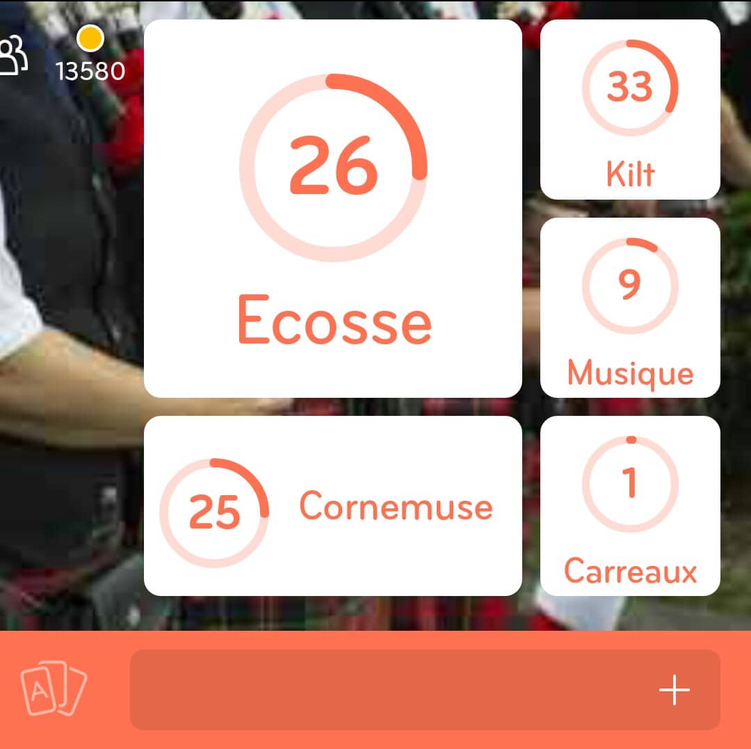 Images des solutions, réponses et aide pour le niveau 218 : Photo d’écossais avec leurs cornemuses du jeu mobile 94%
