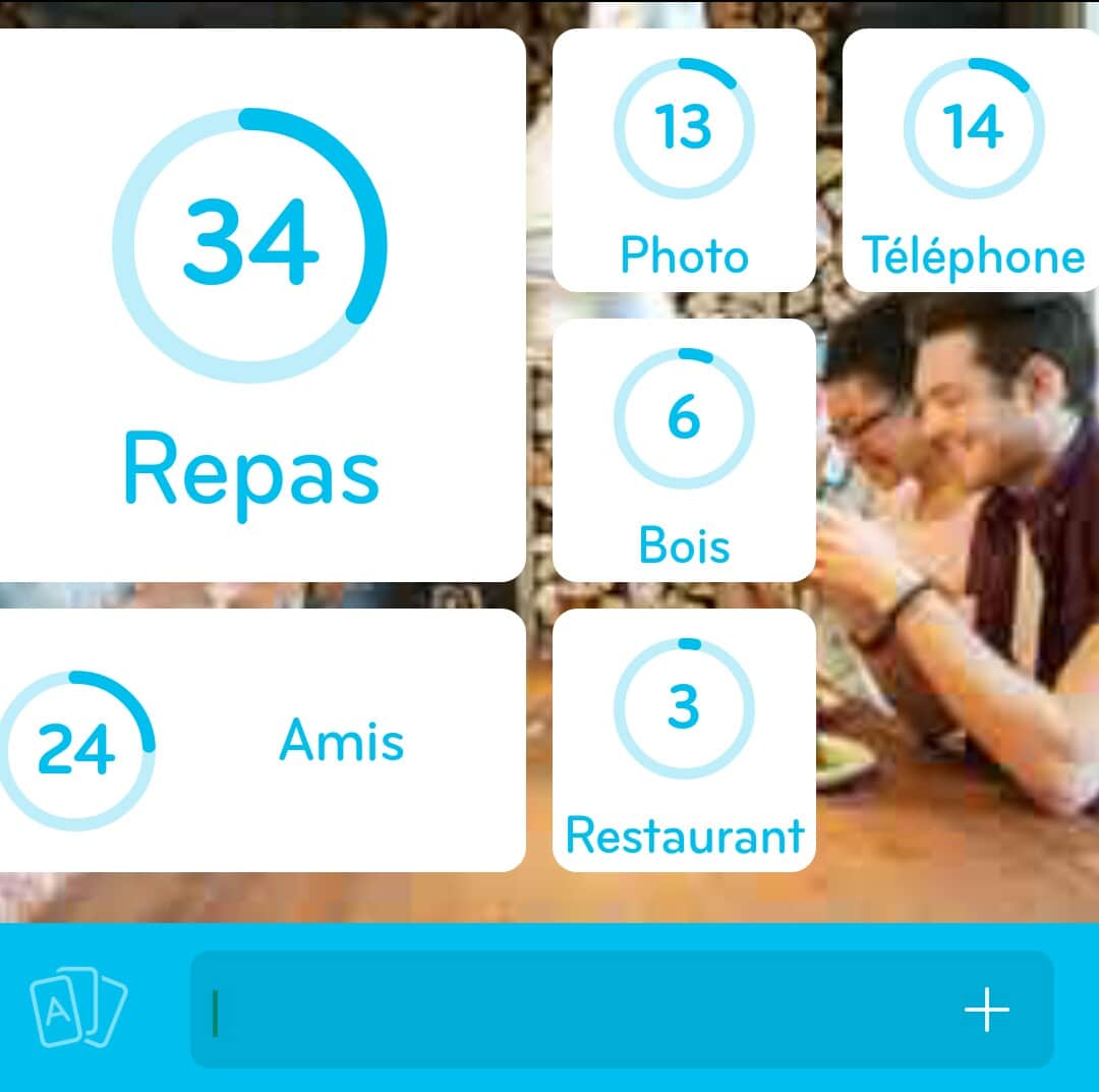Images des solutions, réponses et aide pour le niveau 231 : Photo d'amis au restaurant du jeu mobile 94%