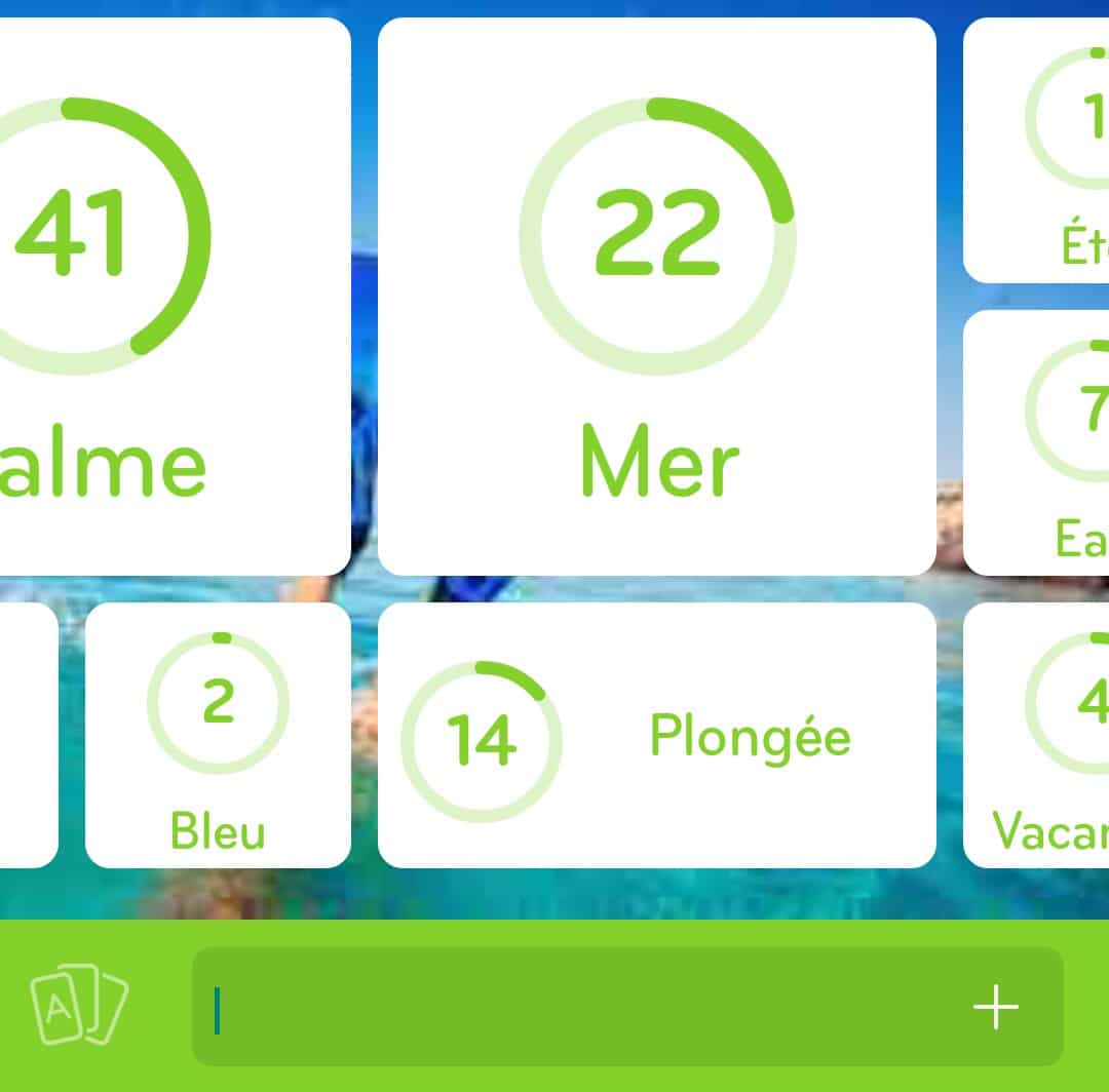 Images des solutions, réponses et aide pour le niveau 250 : Photo de palmes bleues	 du jeu mobile 94%