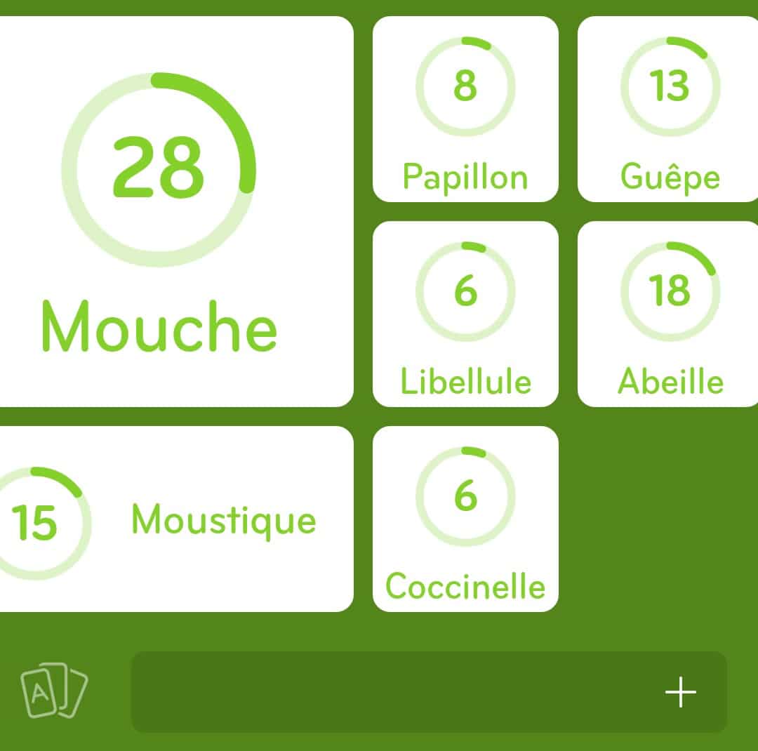 Images des solutions, réponses et aide pour le niveau 252 : Insectes ailés du jeu mobile 94%