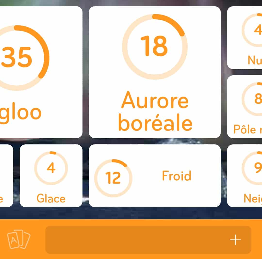 Images des solutions, réponses et aide pour le niveau 258 : Photo d'une aurore boréale et d'un igloo du jeu mobile 94%