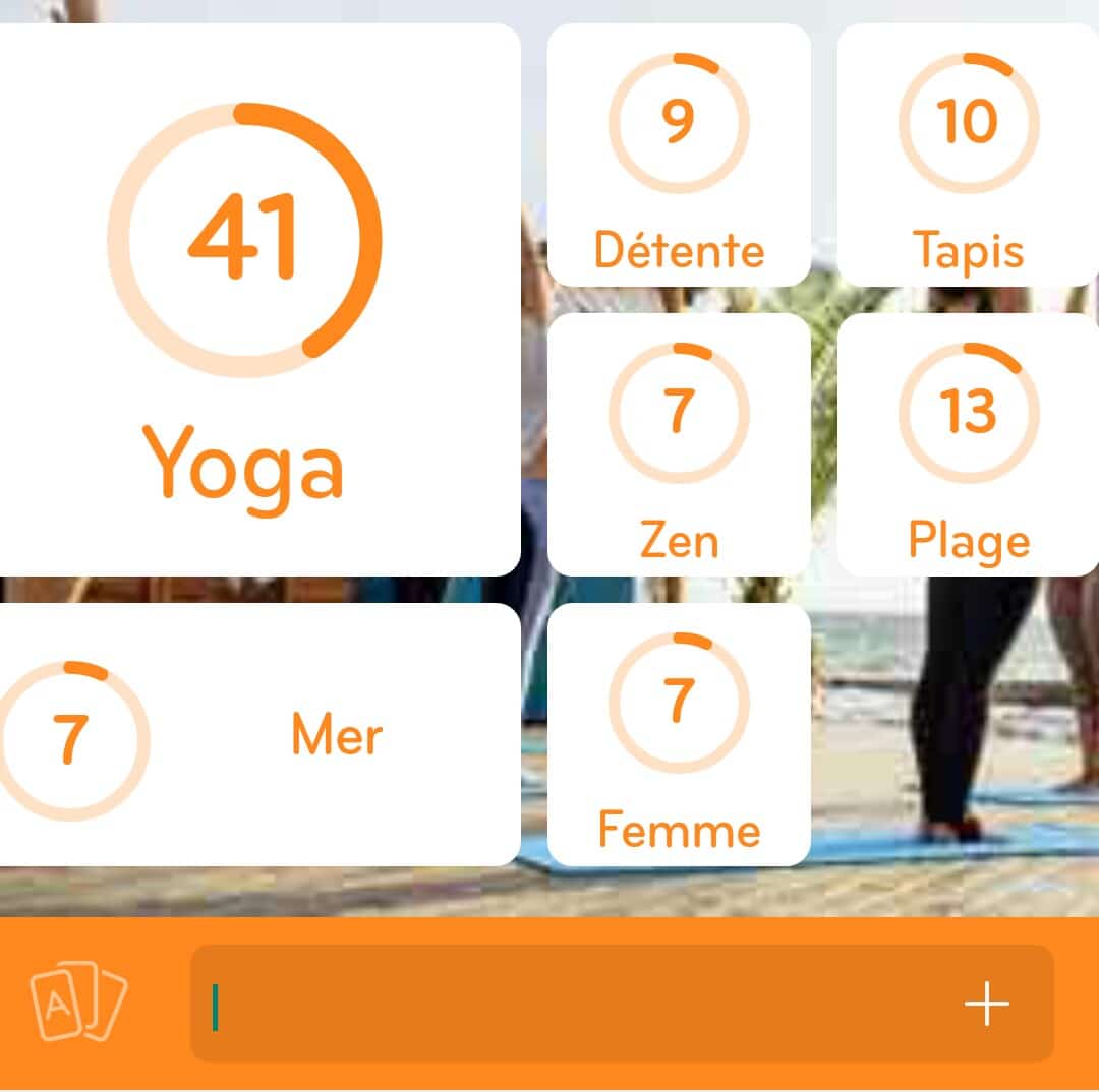 Images des solutions, réponses et aide pour le niveau 259 : Photo d'une séance de Yoga à la plage du jeu mobile 94%