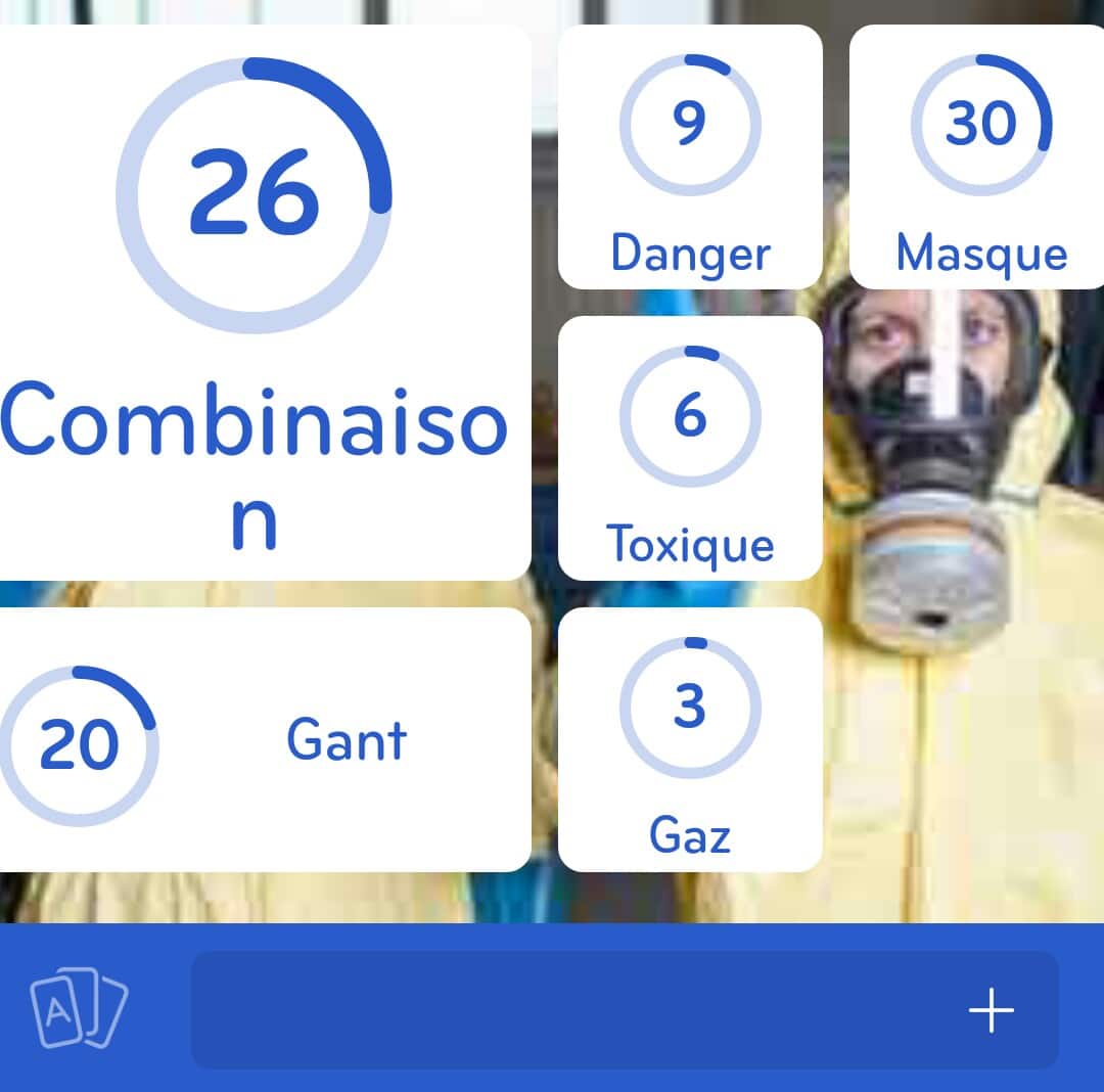 Images des solutions, réponses et aide pour le niveau 272 : Photo de masque à gaz du jeu mobile 94%