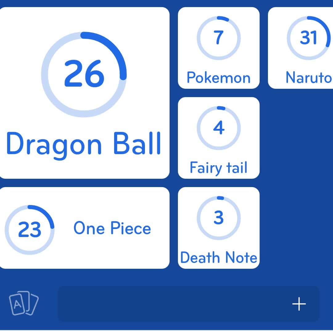 Images des solutions, réponses et aide pour le niveau 274 : Manga célèbre du jeu mobile 94%