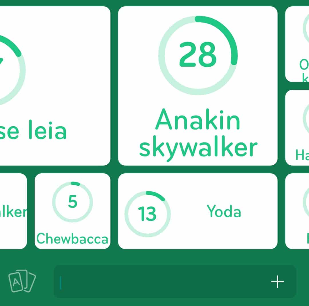 Images des solutions, réponses et aide pour le niveau 287 : Personnage de Star Wars du jeu mobile 94%