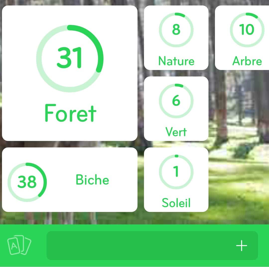 Images des solutions, réponses et aide pour le niveau 289 : Photo de biches dans la forêt du jeu mobile 94%