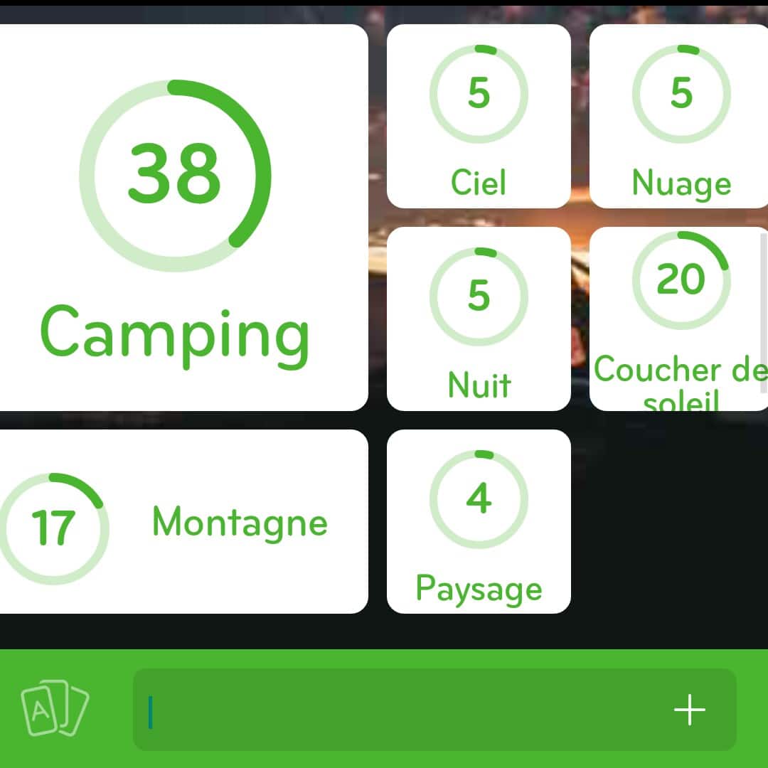 Images des solutions, réponses et aide pour le niveau 293 : Photo de camping du jeu mobile 94%