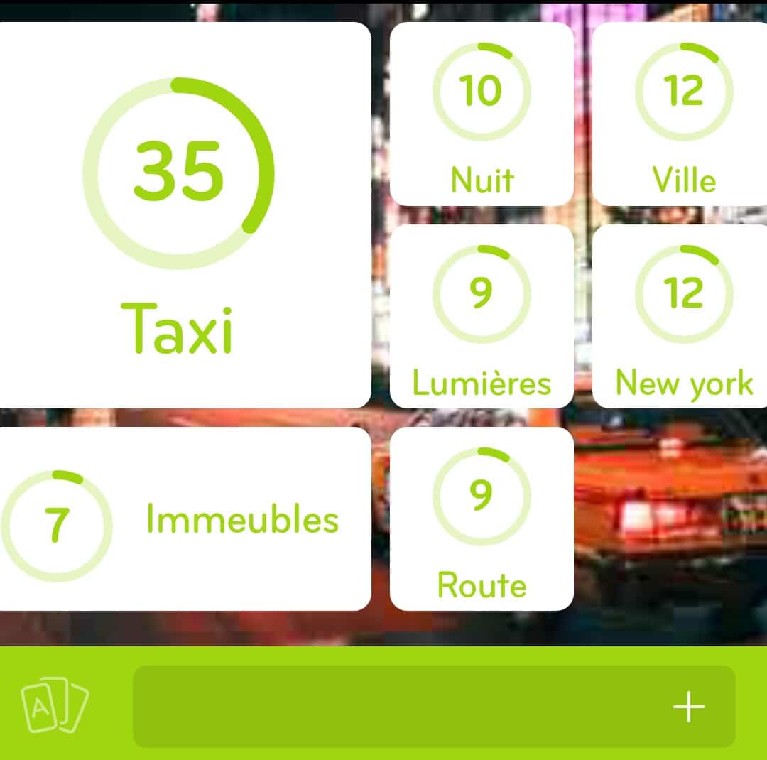 Images des solutions, réponses et aide pour le niveau 299 : Photo de Taxi New Yorkais du jeu mobile 94%