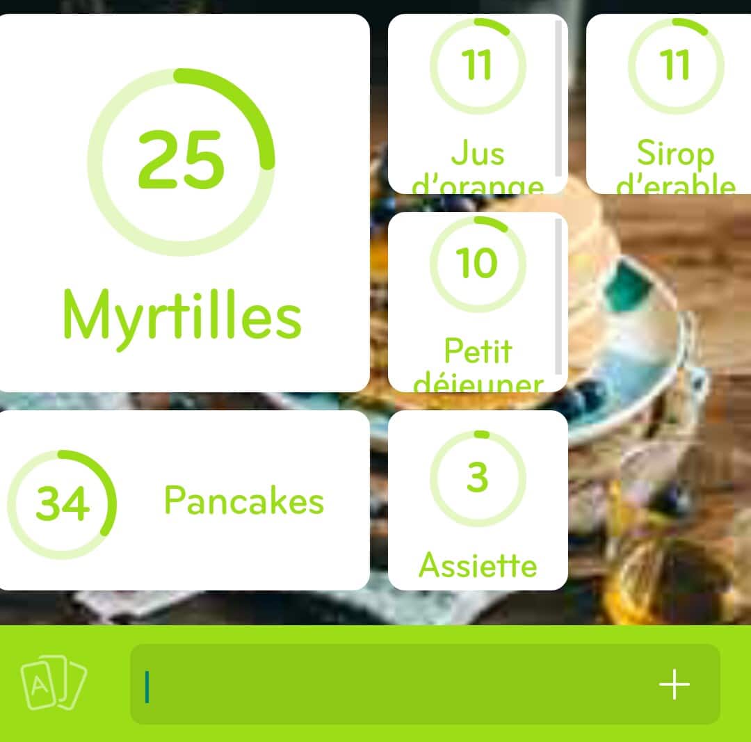 Images des solutions, réponses et aide pour le niveau 301 : Photo de pile pancakes avec des myrtilles du jeu mobile 94%