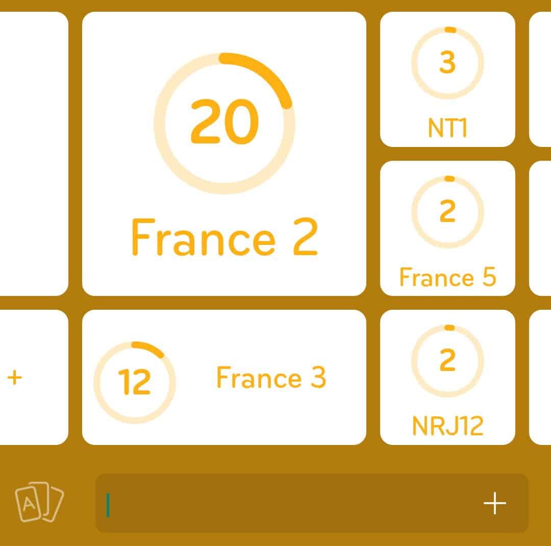 Images des solutions, réponses et aide pour le niveau 304 : Chaîne de télévision Française	 du jeu mobile 94%