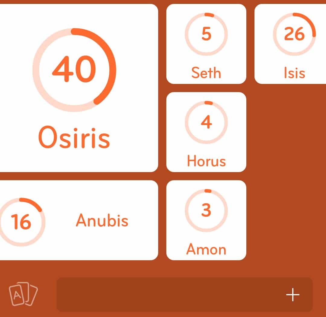 Images des solutions, réponses et aide pour le niveau 309 : Dieu égyptien du jeu mobile 94%