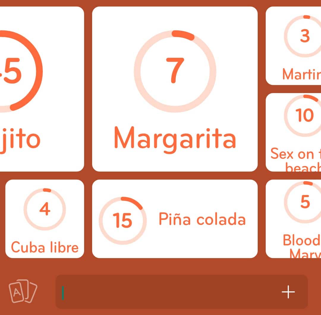 Images des solutions, réponses et aide pour le niveau 310 : Un cocktail célèbre du jeu mobile 94%