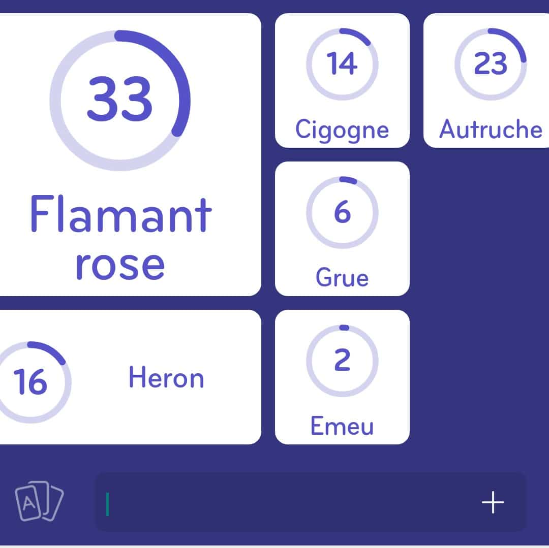 Images des solutions, réponses et aide pour le niveau 315 : Oiseaux avec de grandes pattes du jeu mobile 94%