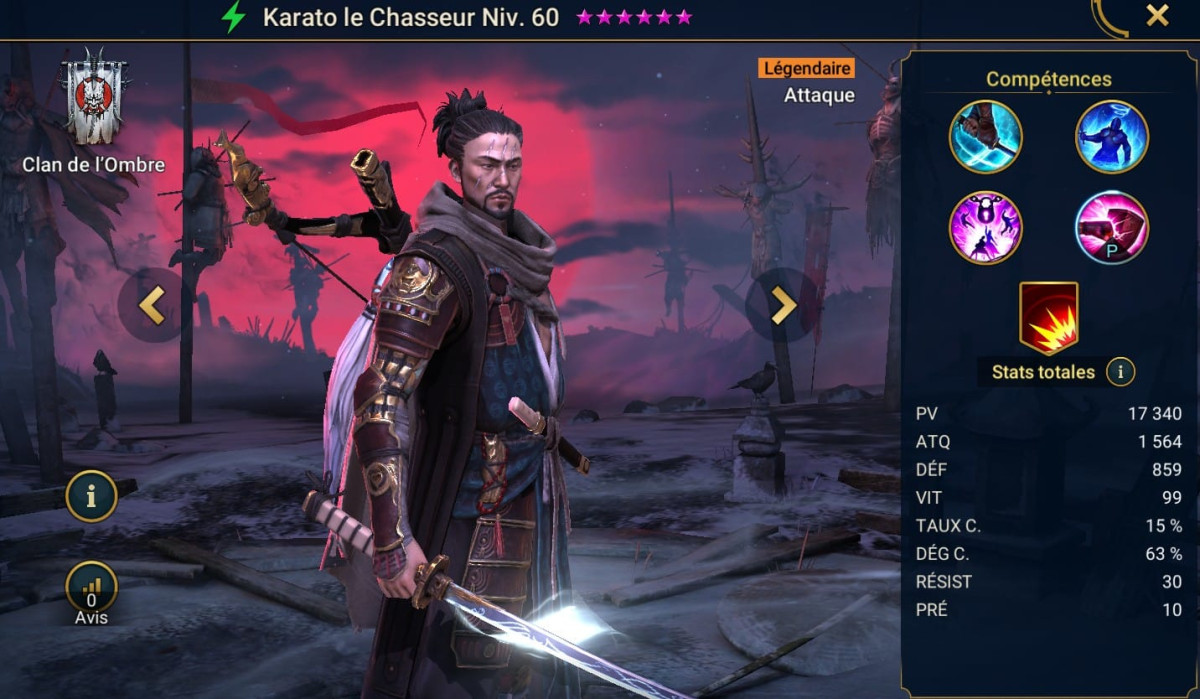 Guide masteries, grace and artifact on Karato the Hunter (Karato Foxhunter) on RSL 