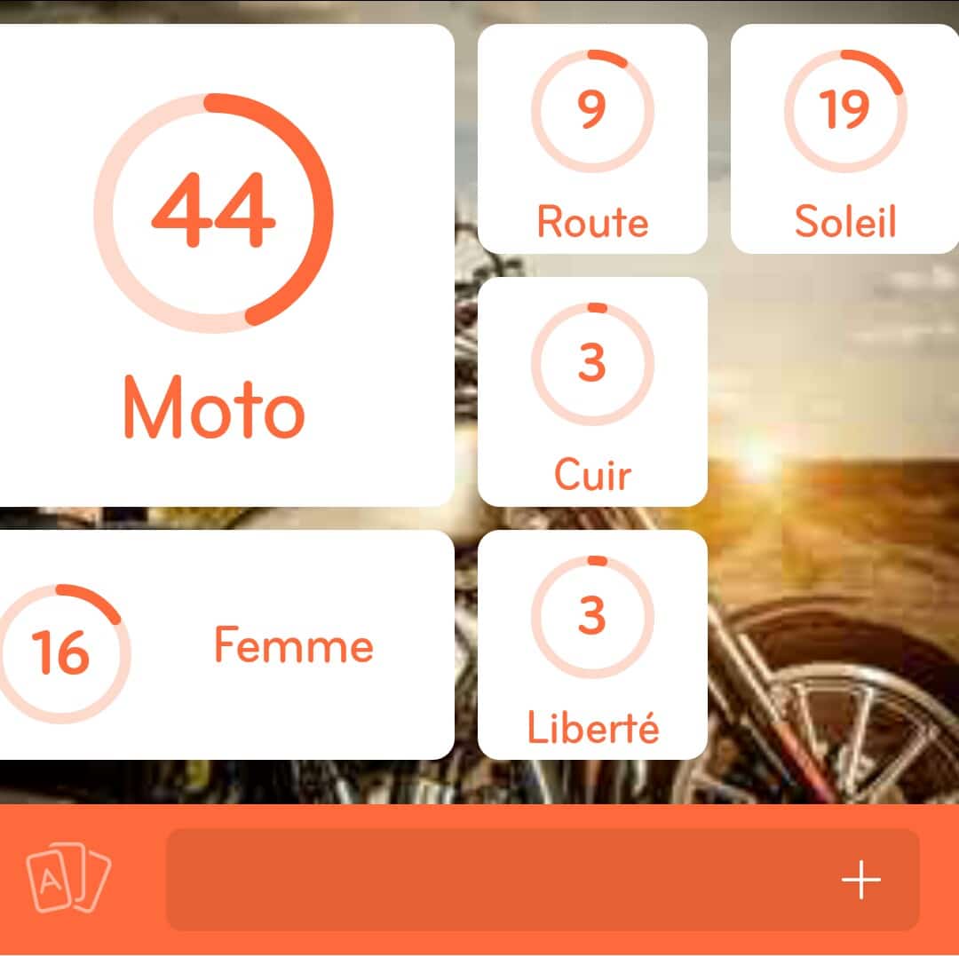 Images des solutions, réponses et aide pour le niveau 84 : Photo d'une femme sur moto du jeu mobile 94%