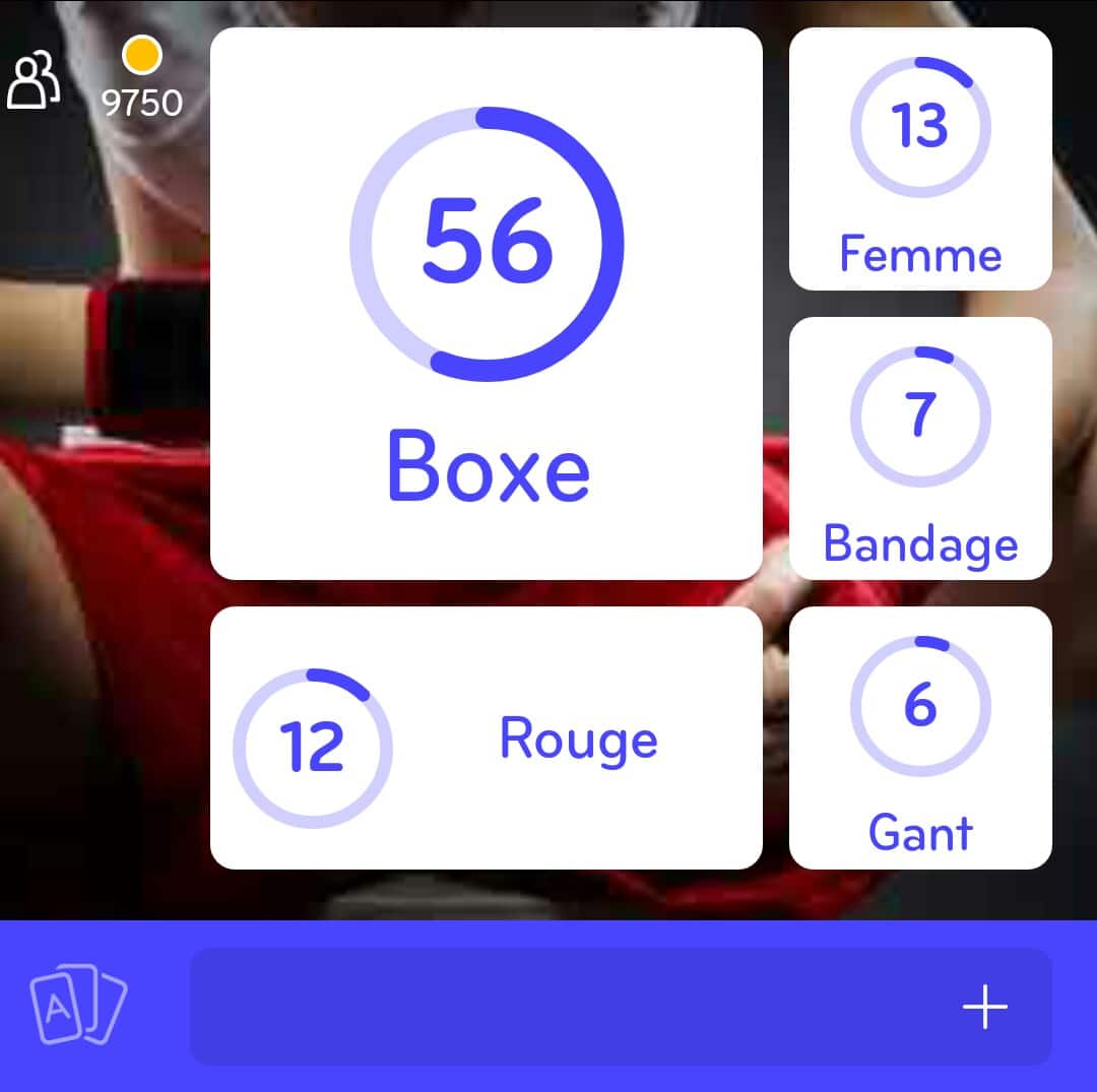 Images des solutions, réponses et aide pour le niveau 86 : Photo boxeuse du jeu mobile 94%