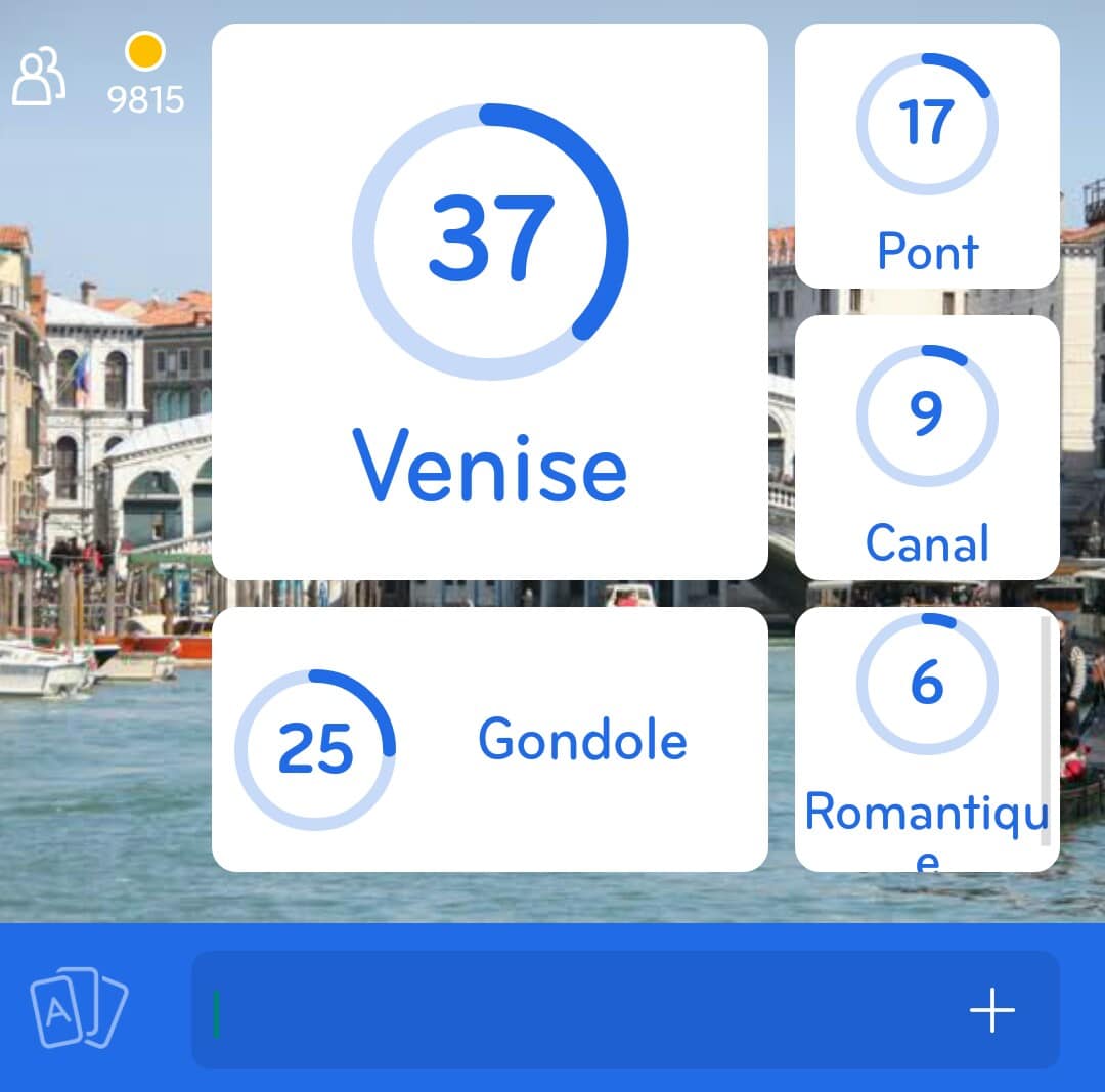 Images des solutions, réponses et aide pour le niveau 89 : Photo de Venise du jeu mobile 94%