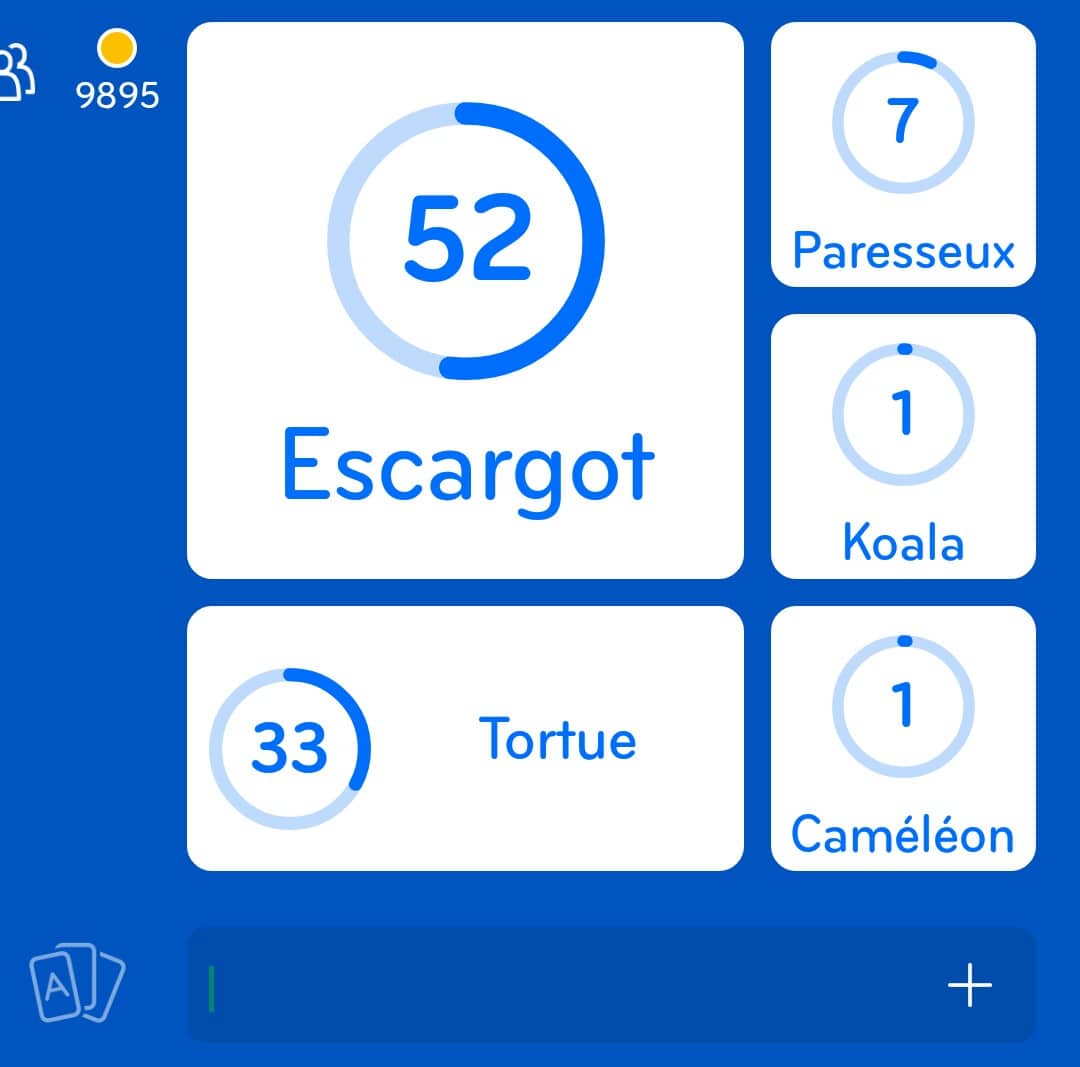 Images des solutions, réponses et aide pour le niveau 91 : Animal très lent du jeu mobile 94%