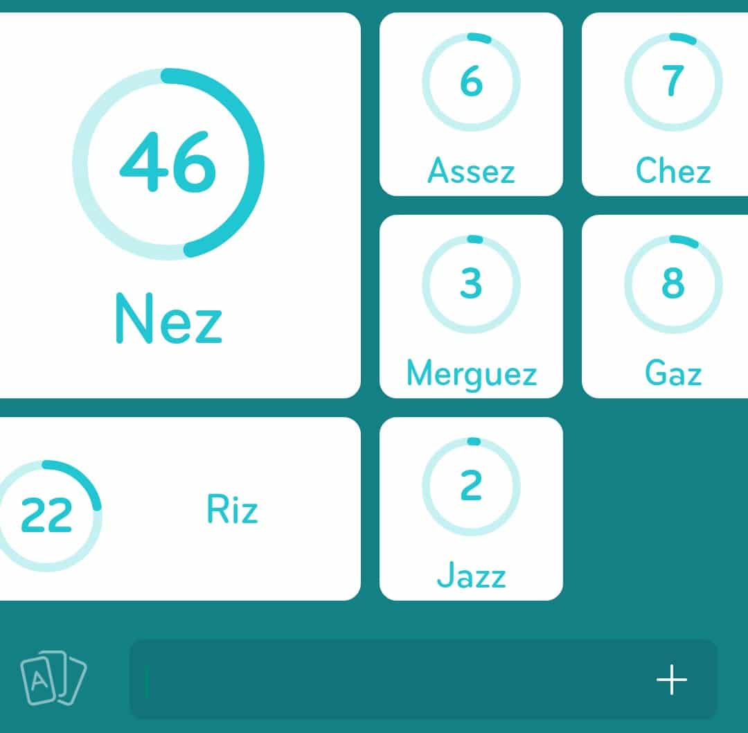 Images des solutions, réponses et aide pour le niveau 97 : Mots qui finissent par z du jeu mobile 94%