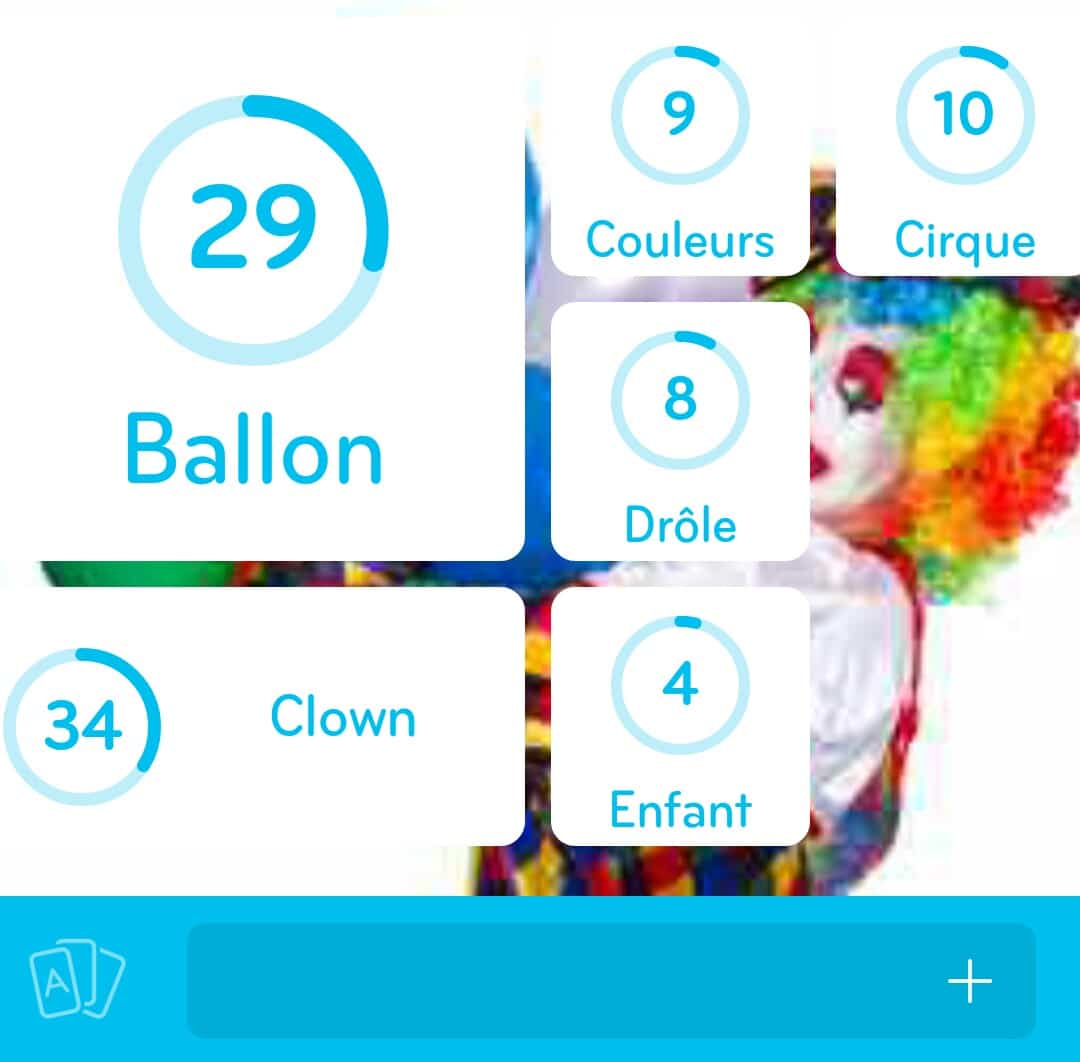 Images des solutions, réponses et aide pour le niveau 97 : Photo d'un clown du jeu mobile 94%