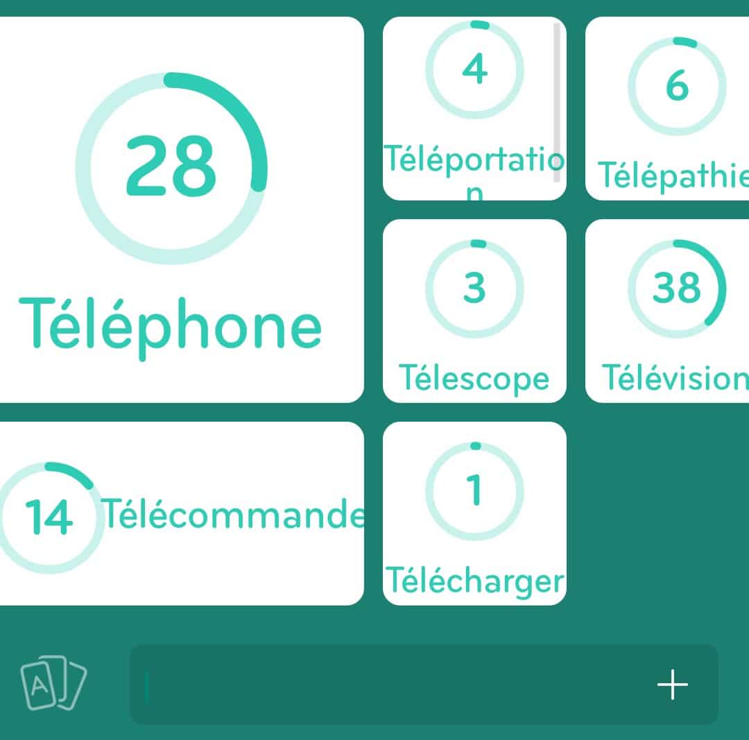 Images des solutions, réponses et aide pour le niveau 100 : Mot qui commence par Télé… du jeu mobile 94%