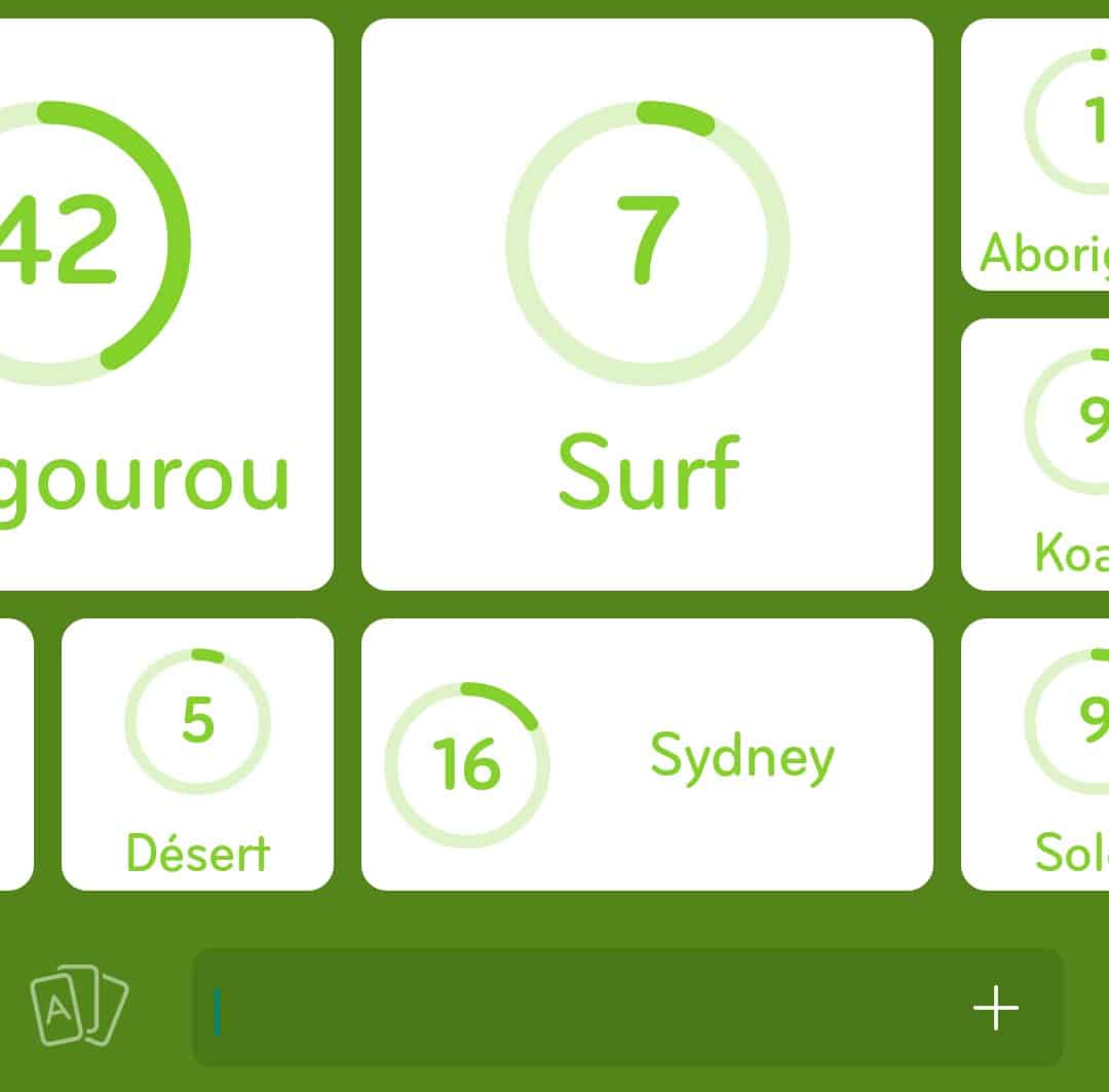 Images des solutions, réponses et aide pour le niveau 160 :  Choses associées à l’Australie du jeu mobile 94%
