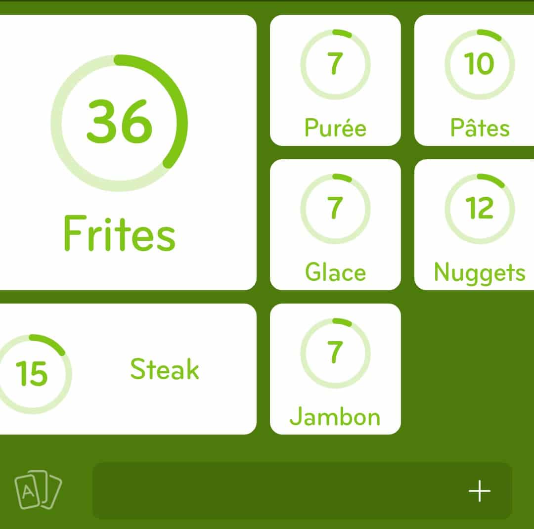 Images des solutions, réponses et aide pour le niveau 161 : Aliments dans un menu enfant du jeu mobile 94%