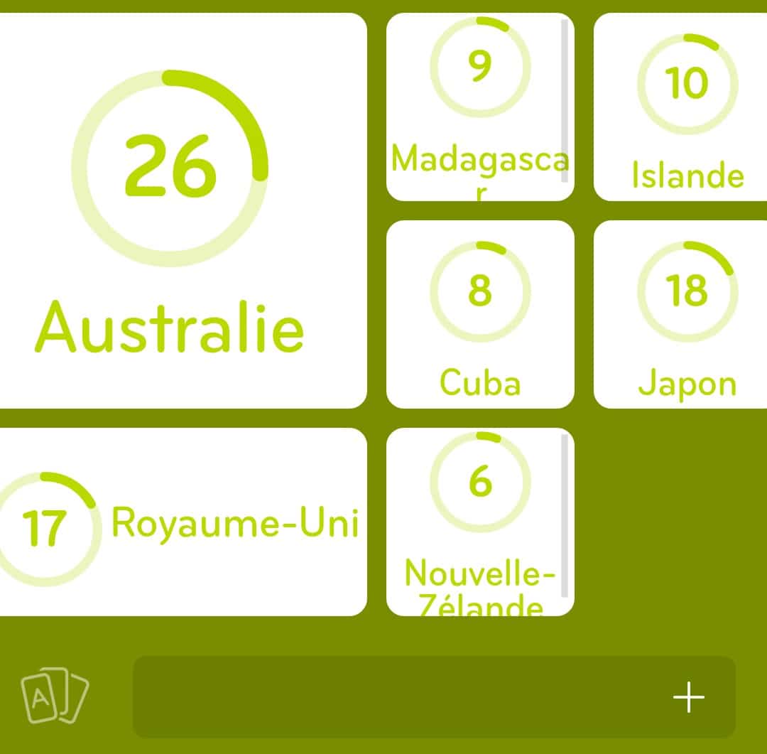Images des solutions, réponses et aide pour le niveau 164 : États insulaires ( île) du jeu mobile 94%