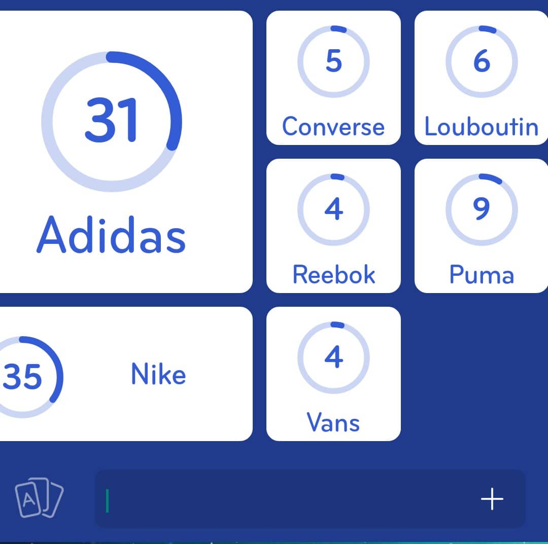 Images des solutions, réponses et aide pour le niveau 318 : Marque de chaussures du jeu mobile 94%