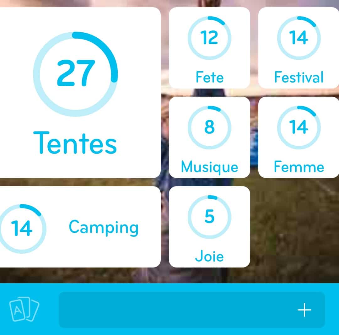 Images des solutions, réponses et aide pour le niveau 327 : Festivalier dansant devant des tentes du jeu mobile 94%