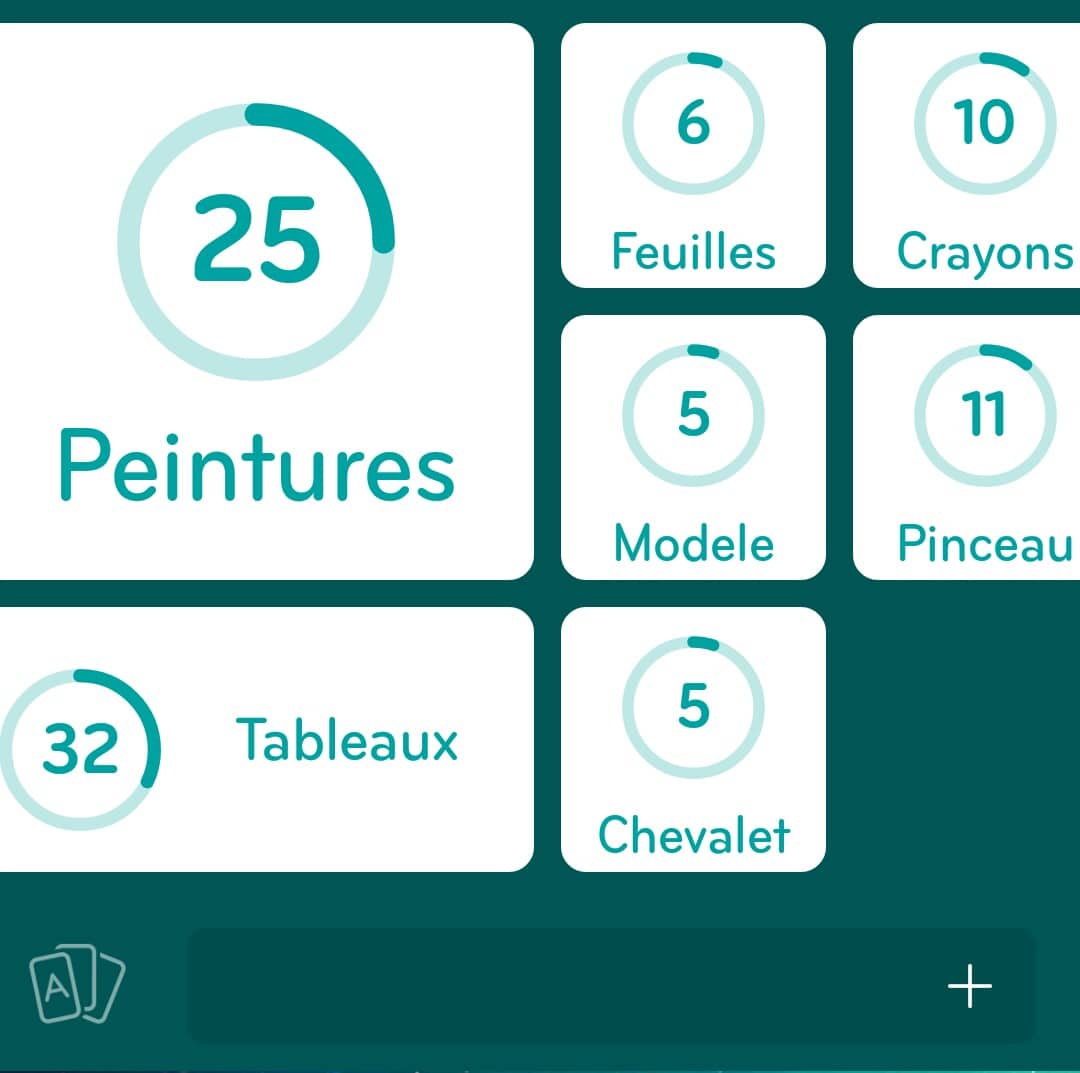 Images des solutions, réponses et aide pour le niveau 328 : Quelque chose que vous trouveriez dans une classe d'art du jeu mobile 94%