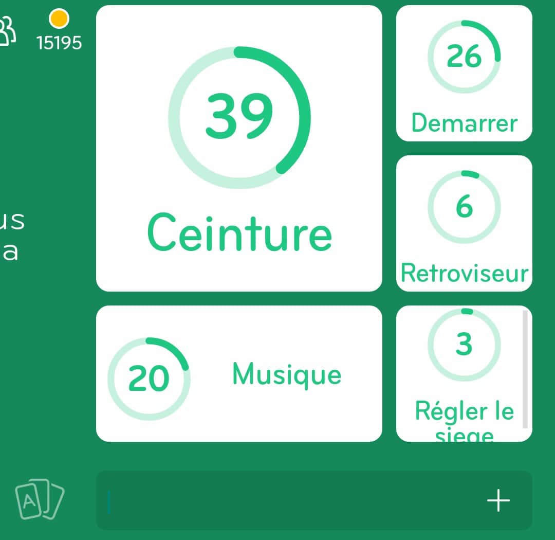 Images des solutions, réponses et aide pour le niveau 332 : Première chose que vous faites en entrant dans la voiture du jeu mobile 94%