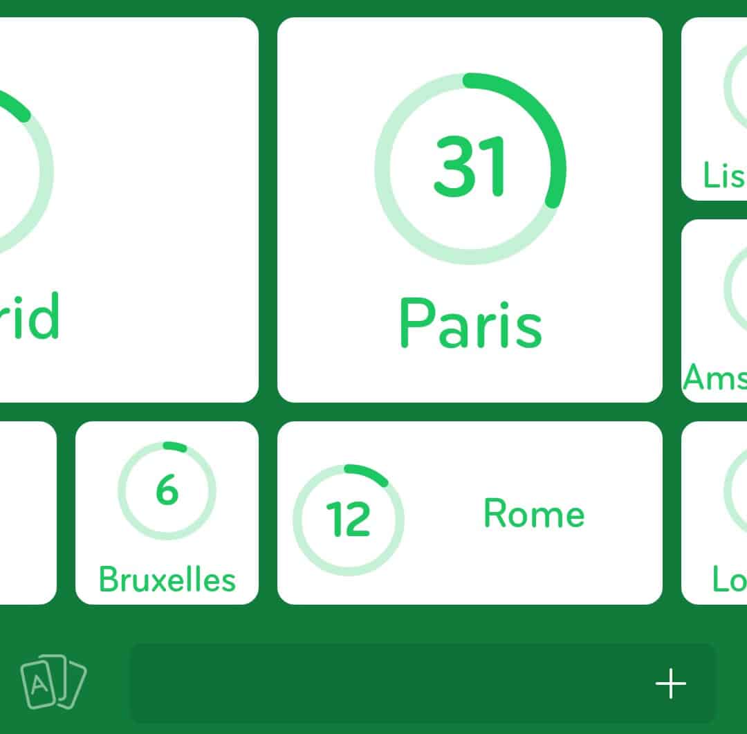 Images des solutions, réponses et aide pour le niveau 335 : Capitales européennes du jeu mobile 94%