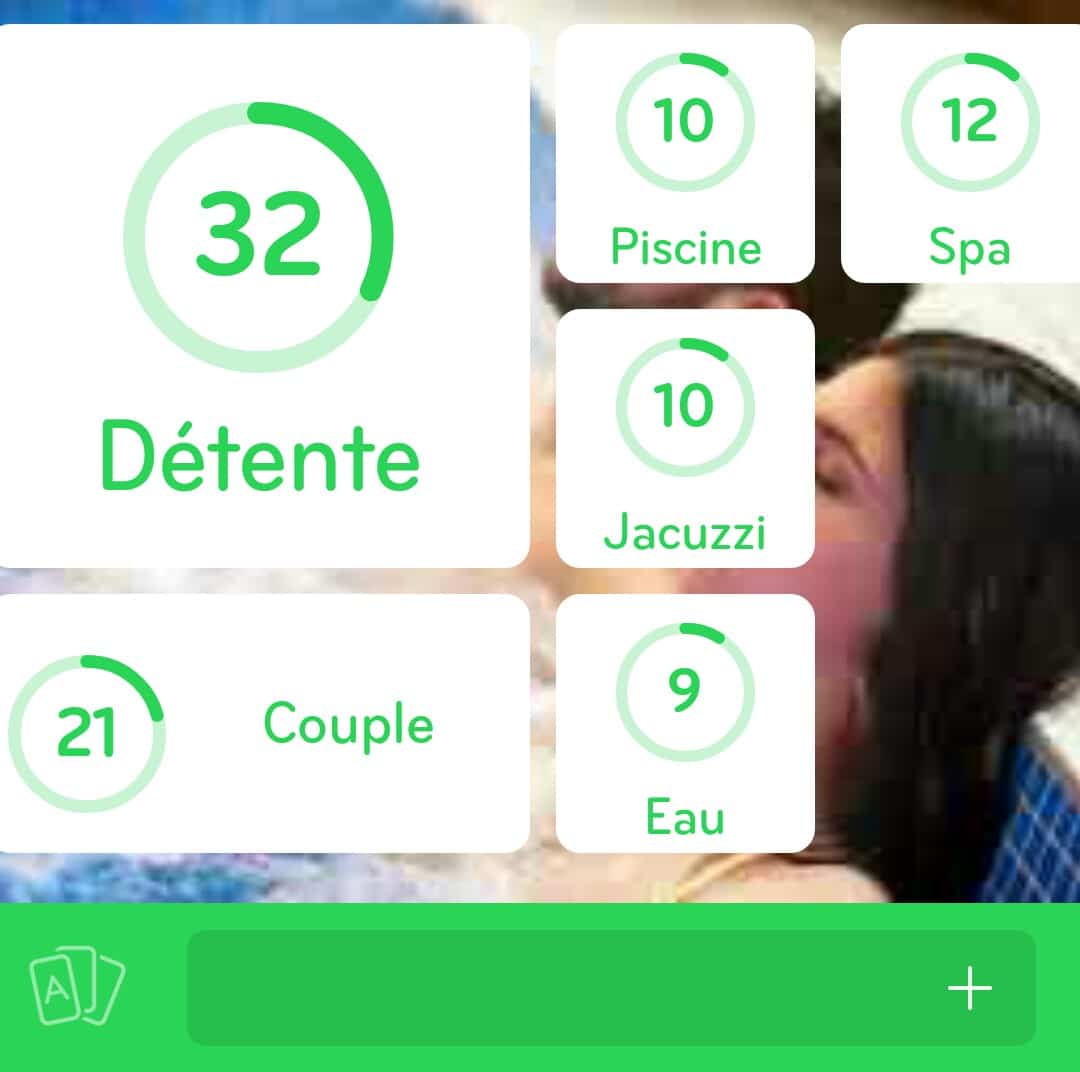 Images des solutions, réponses et aide pour le niveau 335 : Couple dans un spa du jeu mobile 94%
