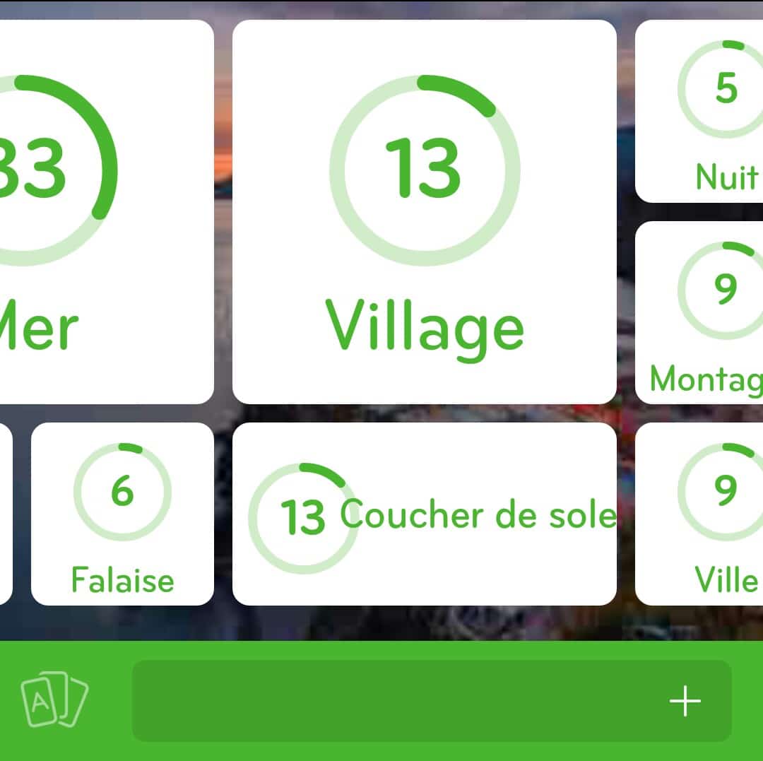Images des solutions, réponses et aide pour le niveau 339 : Village côtier avec coucher de soleil du jeu mobile 94%