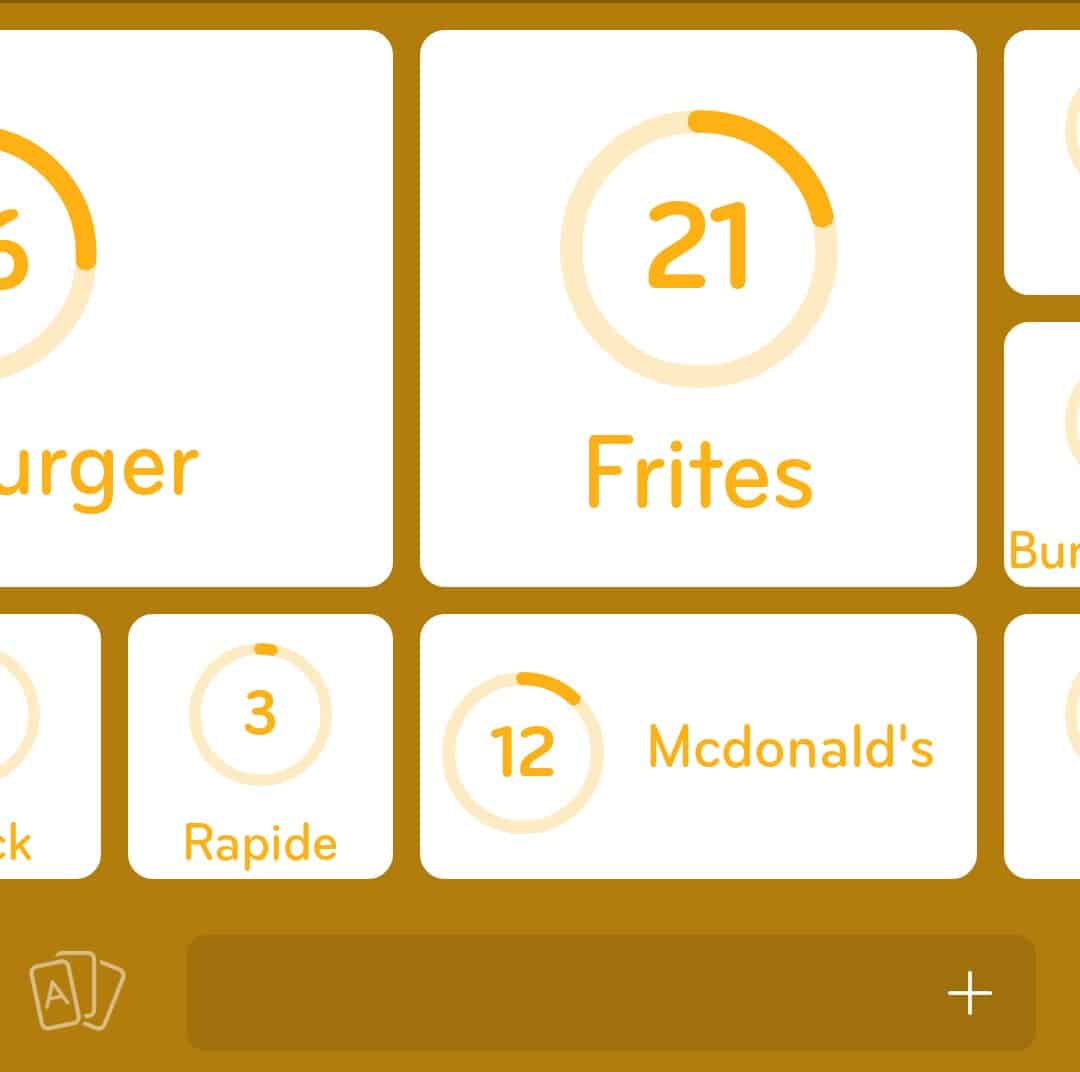 Images des solutions, réponses et aide pour le niveau 350 : Fast Food du jeu mobile 94%