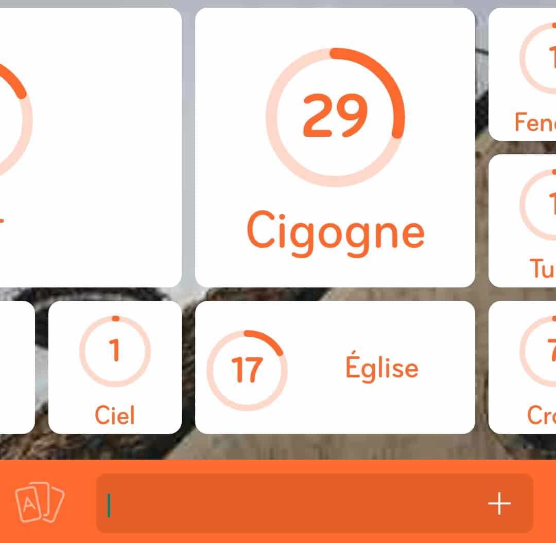 Images des solutions, réponses et aide pour le niveau 354 : Photo d'une cygogne du jeu mobile 94%