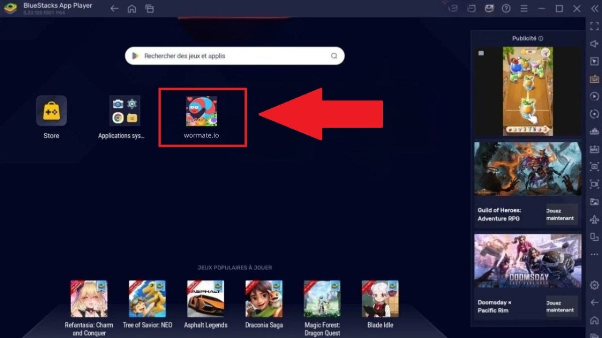 Spillet wormate.io i BlueStacks.