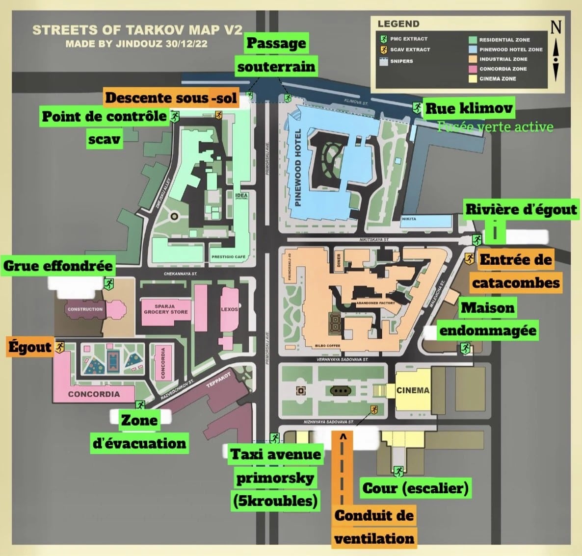 Straßenkarte von Tarkov auf Französisch