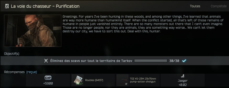 Tarkov Quest Guide and Info The Way of the Hunter - Purification