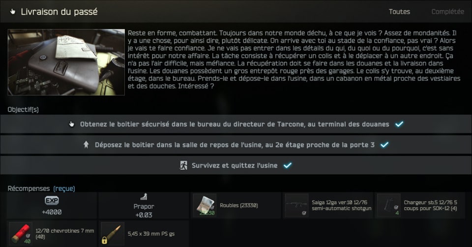 Tarkov Delivery of the Past quest guide og info
