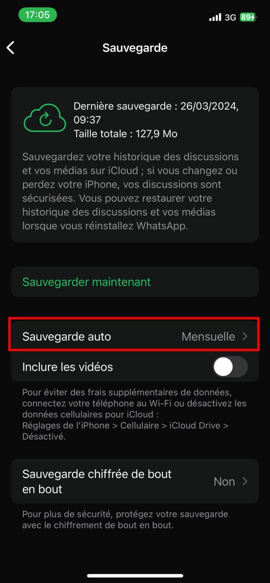 Schermata delle impostazioni di WhatsApp, in cui controlleremo la funzione di backup. 