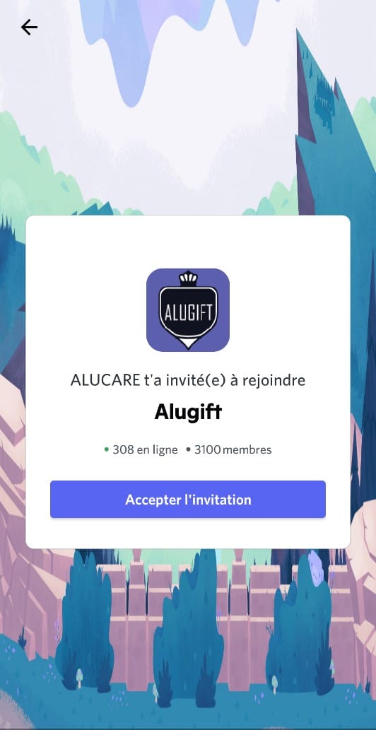 Gambar yang menunjukkan antarmuka undangan Alugift pada Discord. 