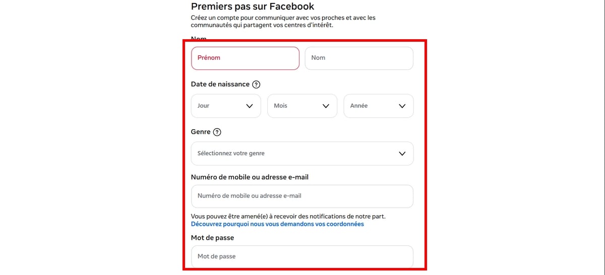 Ввести личные данные для второго аккаунта Facebook, который необходимо создать