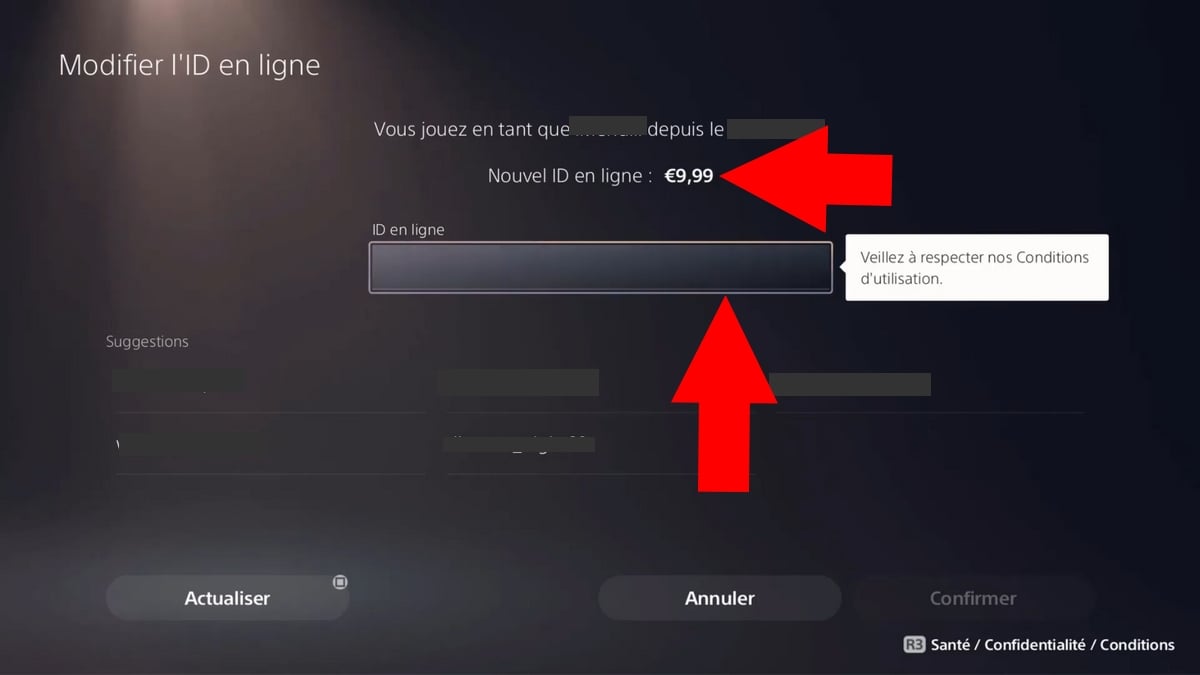 Écran de saisie d'un nouvel ID en ligne sur PlayStation 5